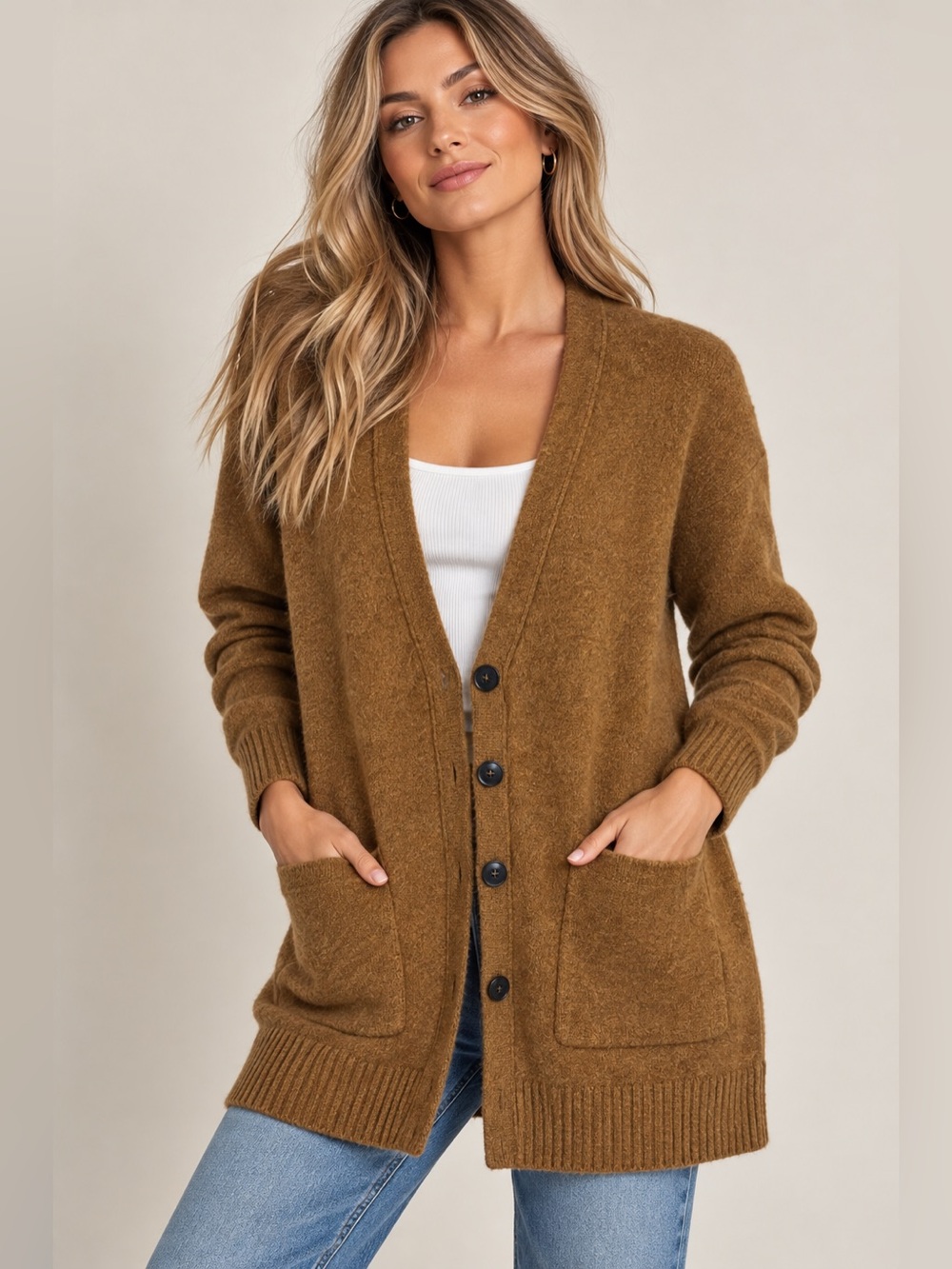 Madewell Merino Wool Alpaca Boyfriend Cardigan Camel Brown Button Front Size S